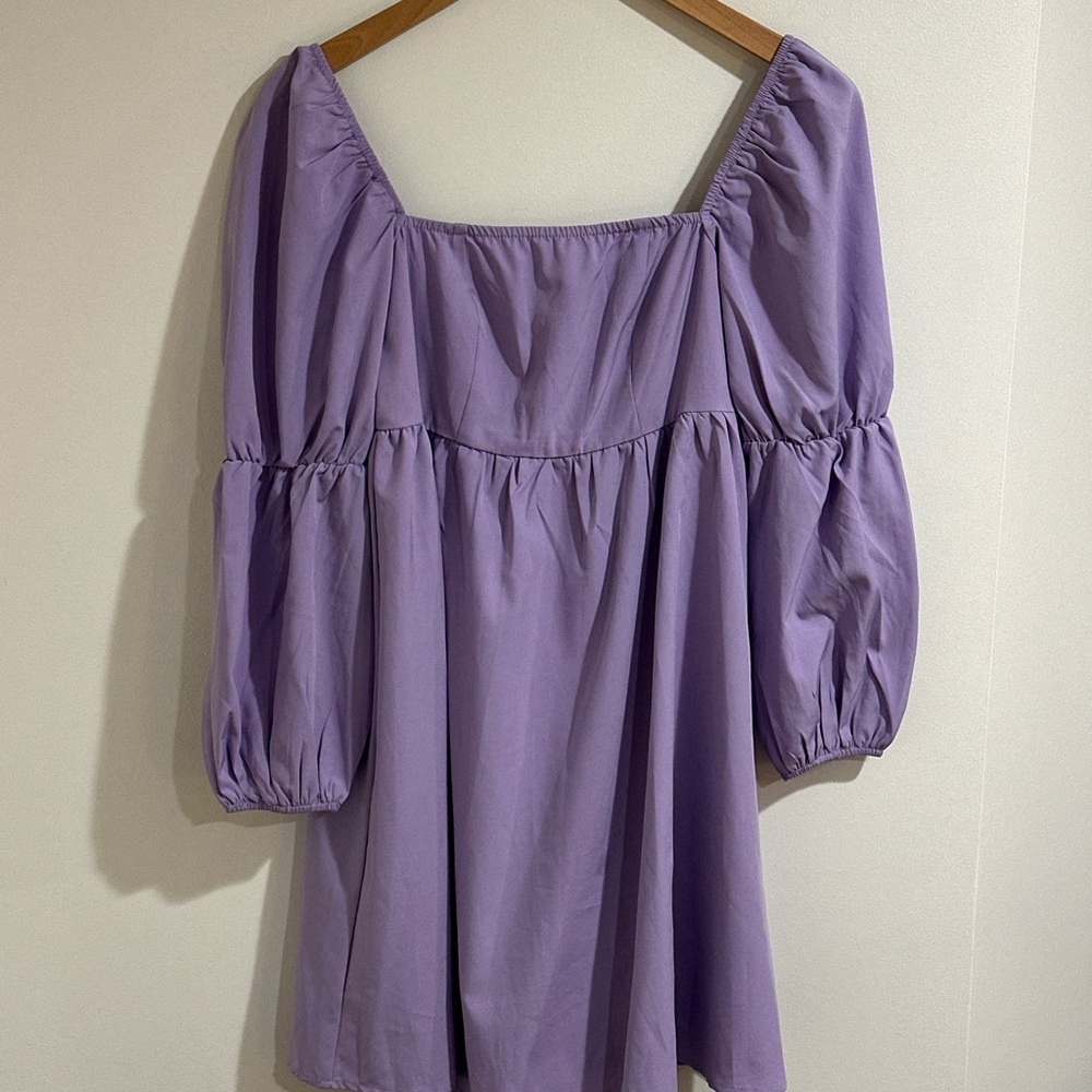 Lavender Square Neck Puff Sleeve Dress
